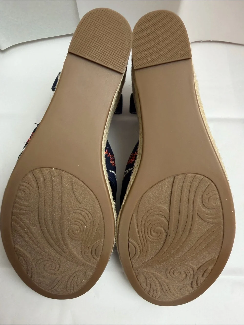 Dress Barn Navy Embroidered Espadrille Wedge Sandals
